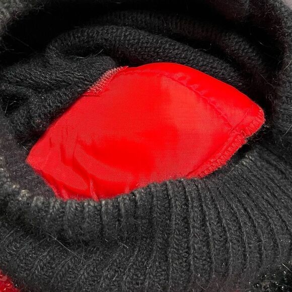 Vintage 90’s Sweater Black Red Argyle Sequin Wool Angora Silk Turtle Neck Size M - Picture 9 of 15